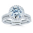 Round Brilliant Moissanite and Diamond Halo Bridal Wedding Rings Set 2 1/3 CTW 14k White Gold